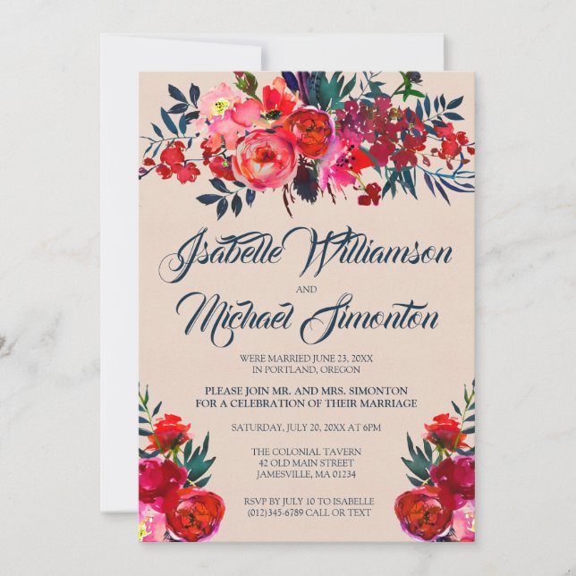 Invitación a la recepción de bohemio-floral (Anverso)