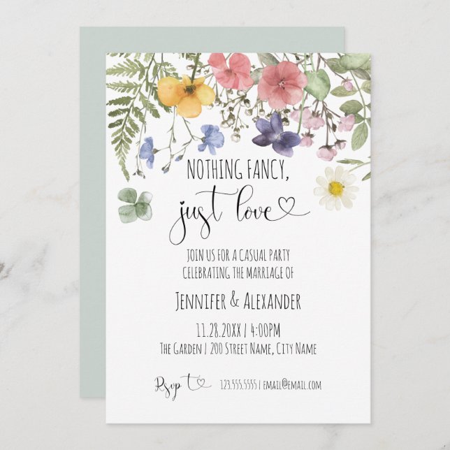 Invitación a la recepción de la boda con flores si (Anverso / Reverso)