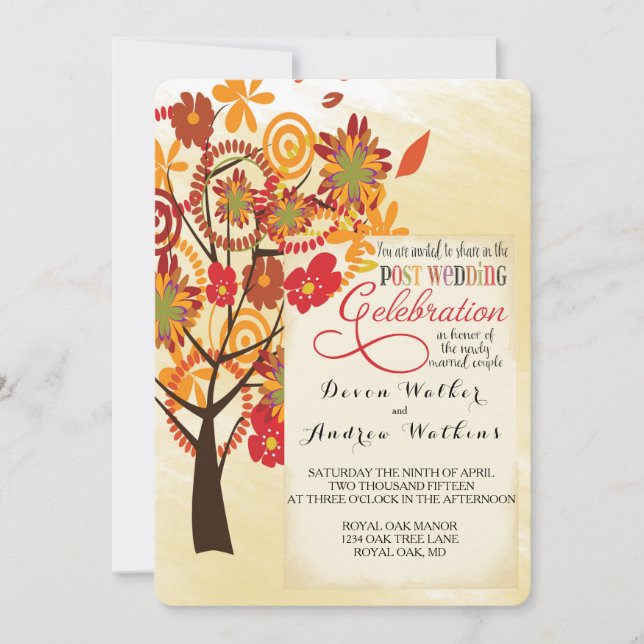 Invitación a la recepción de la boda del árbol flo (Anverso)