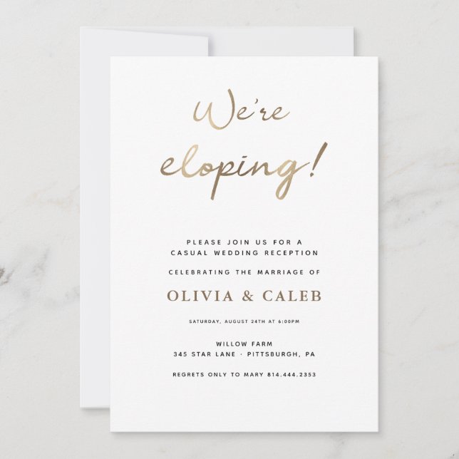 Invitación a la recepción de la boda Eloping (Anverso)