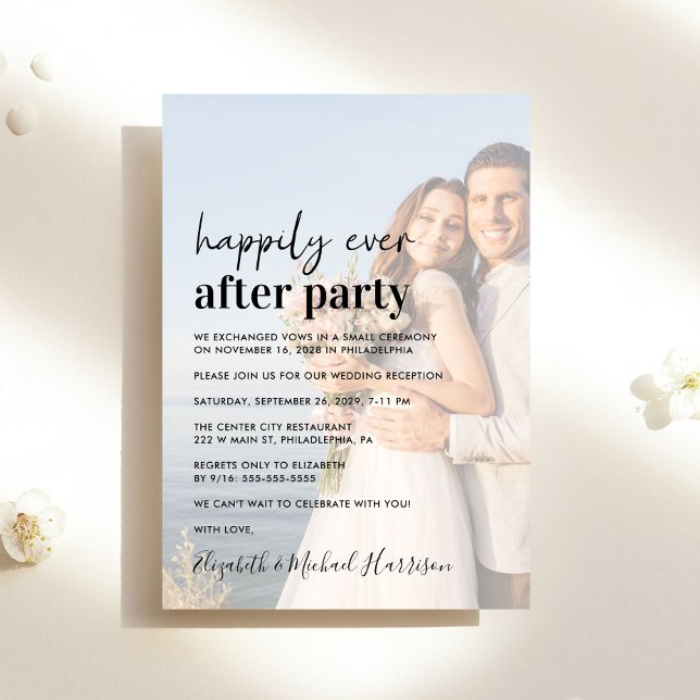 Invitación a la recepción de la boda fotográfica m (An chic Happily Ever After Party photo invitation for your wedding celebration)
