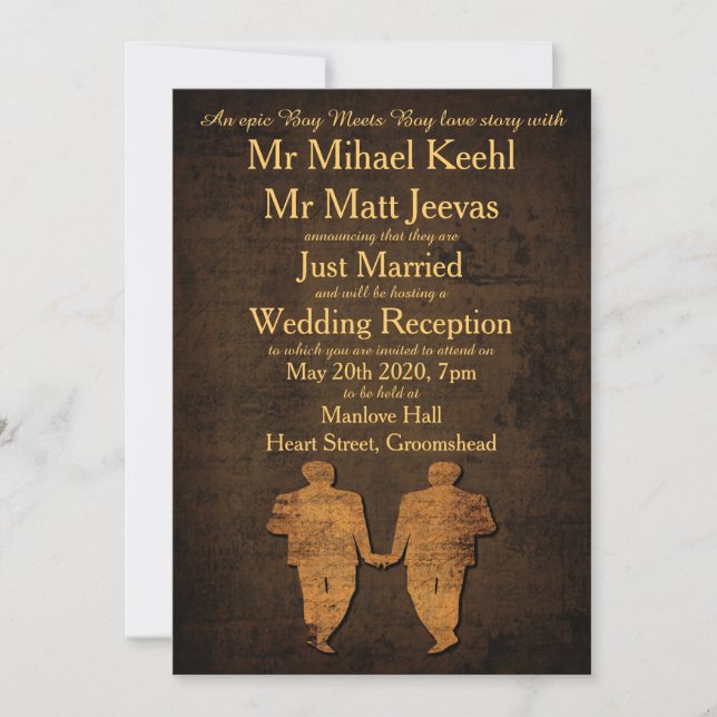 Invitación a la recepción de la boda gay con amor  (Anverso)