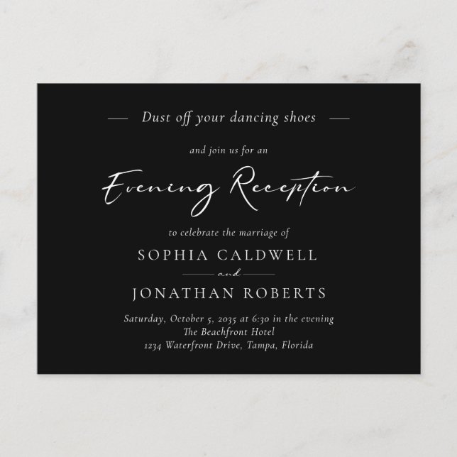 Invitación a la recepción de la boda nocturna negr (Anverso)