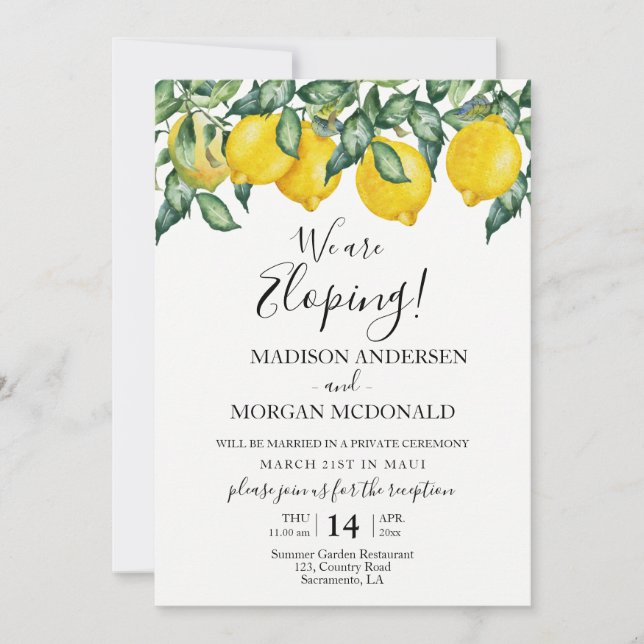 Invitación a la recepción de Lemons Elopement (Anverso)
