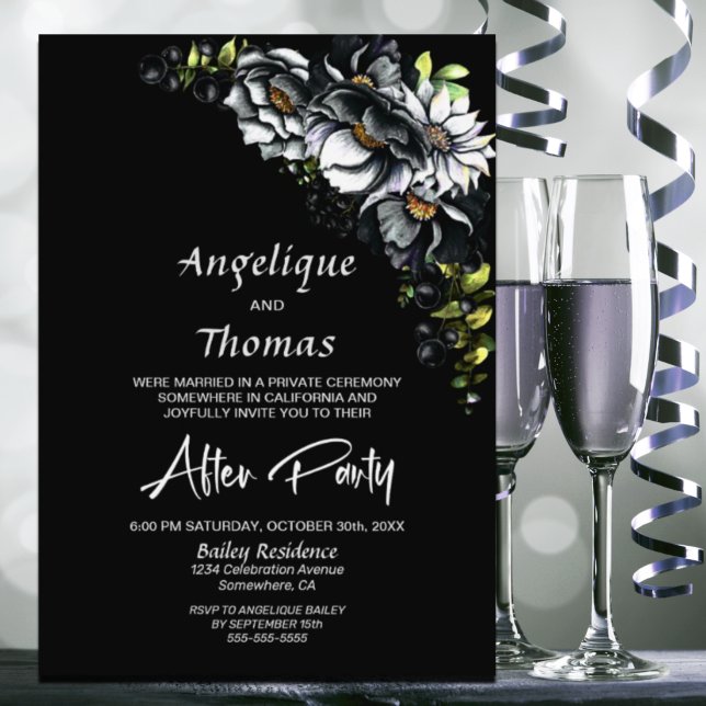 Invitación a la recepción de Moody Black Floral We (Subido por el creador)