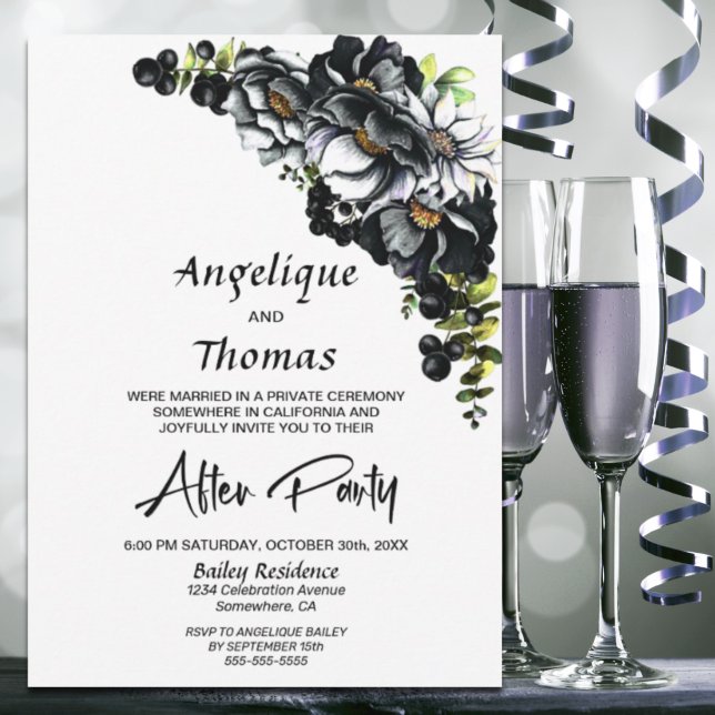 Invitación a la recepción de Moody Black Floral We (Subido por el creador)