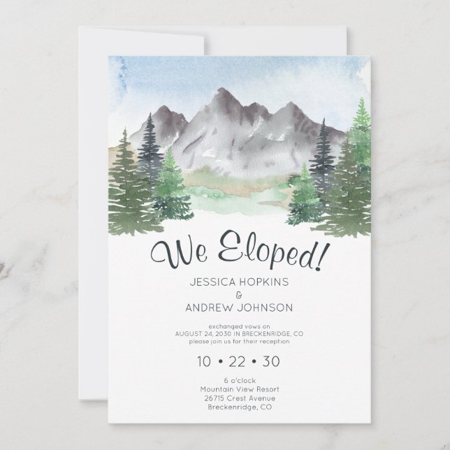 Invitación a la recepción de Mountain Watercolor (Anverso)