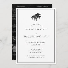 Invitación a la recepción de piano blanco y negro 