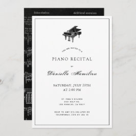Invitación a la recepción de piano blanco y negro 