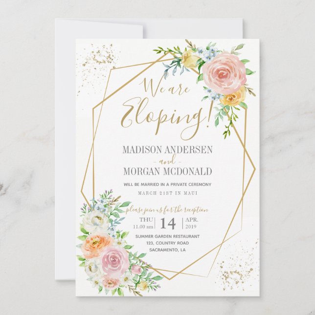 Invitación a la recepción de Rubor floral Elopemen (Anverso)