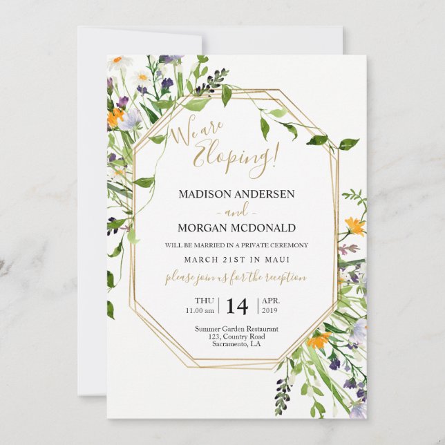 Invitación a la recepción de Wildflowers Elopement (Anverso)