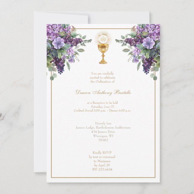 Invitación a la recepción del sacerdote Deacon (Anverso)