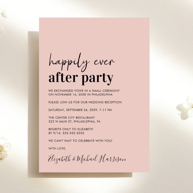 Invitación a la recepción mínima de Rubor moderna (An chic Happily Ever After Party invitation for your wedding celebration)