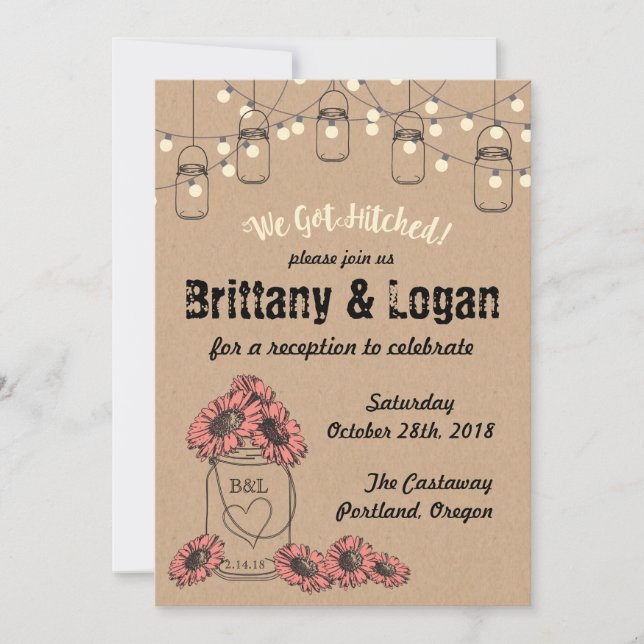 Invitación a la recepción Rustic Mason Jar Eloped (Anverso)