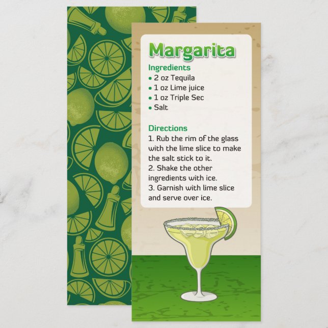 Invitación a la receta de cóctel de Margarita (Anverso / Reverso)