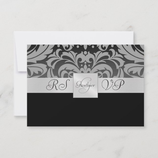 Invitación a la respuesta de RSVP de Damask de med (Anverso)