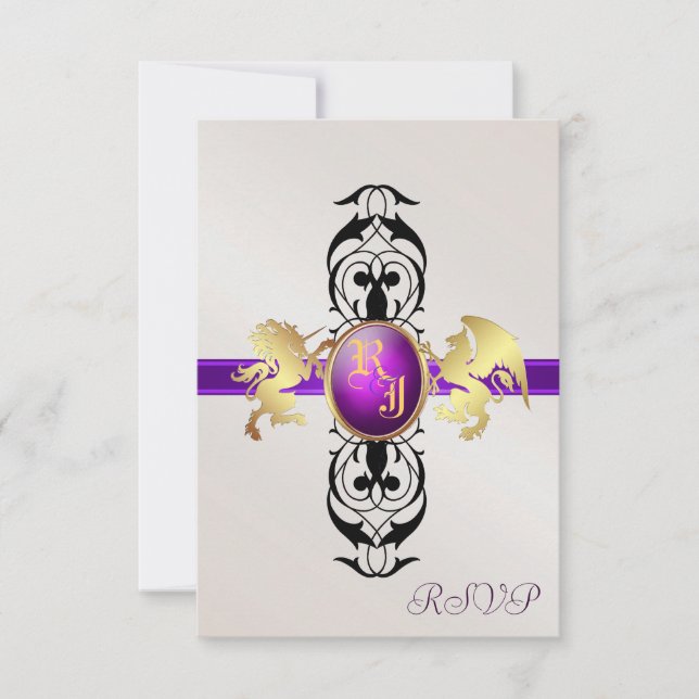 Invitación a la respuesta RSVP púrpura Prince & Pr (Anverso)