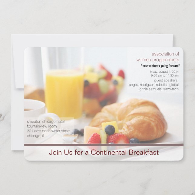 invitación a la reunión de desayuno continental (Anverso)