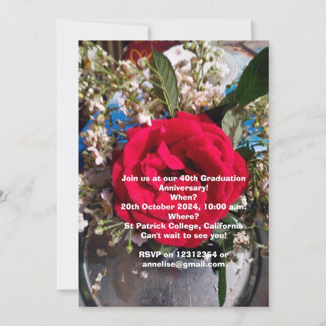 Invitación a la reunión del aniversario de graduac (Anverso)