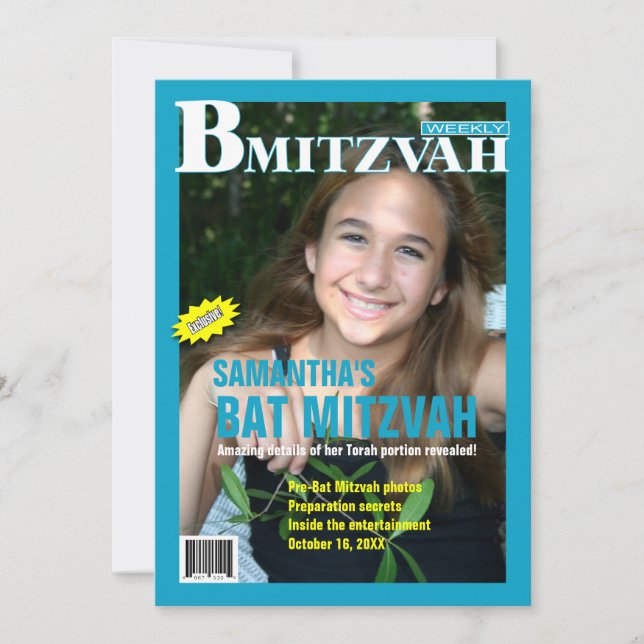 Invitación a la revista Bat Mitzvah Verde azulada (Anverso)