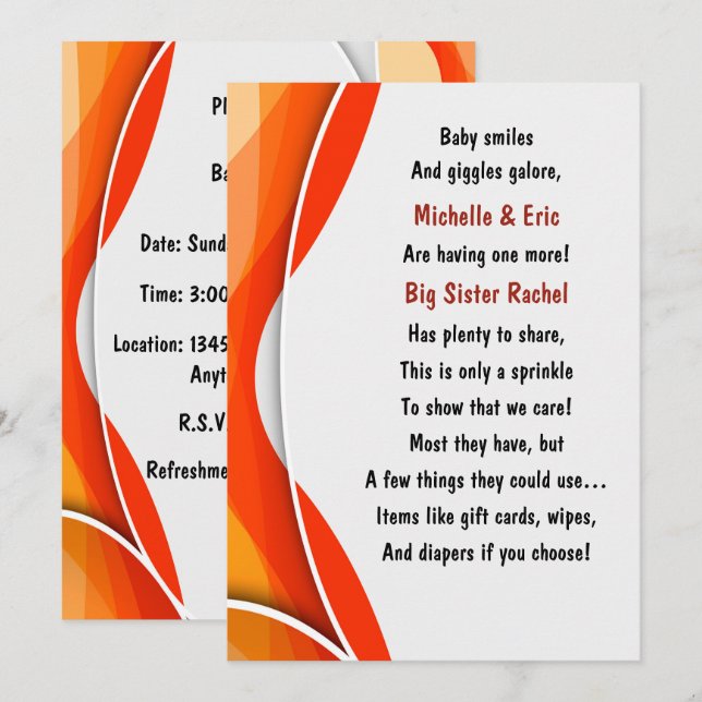 Invitación a la rociada de bebé (Anverso / Reverso)