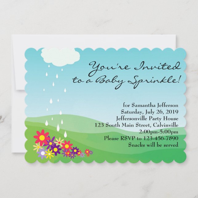 Invitación a la rociada de bebé chica, flores y ll (Anverso)