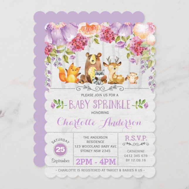 Invitación a la rociada de bebé de bosque de bosqu (Anverso / Reverso)
