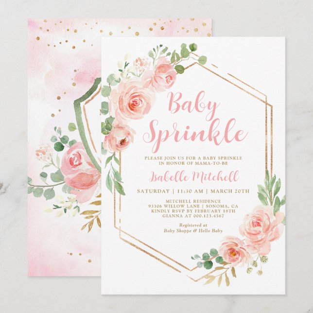 Invitación a la rociada de un bebé floral de Rubor (Anverso / Reverso)
