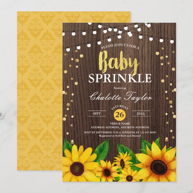 Invitación a la rociada del bebé girasol otoño (Anverso / Reverso)