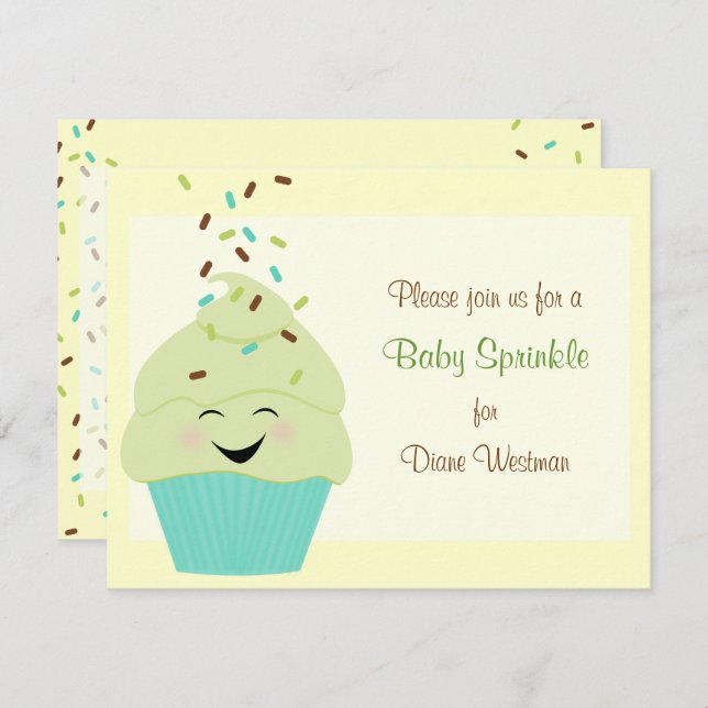 Invitación a la rociada por bebé en luces neutras  (Anverso / Reverso)