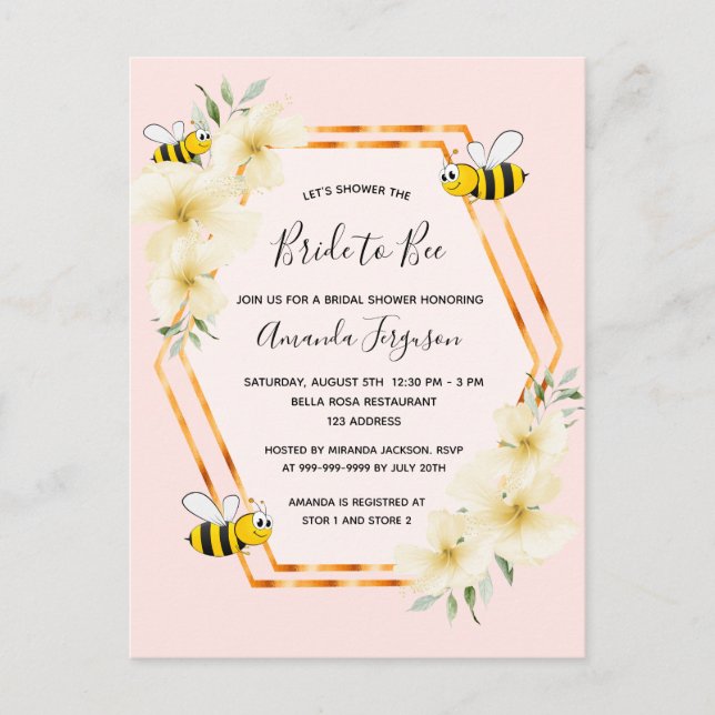 Invitación a la rosa de novia a la ducha de oro (Anverso)