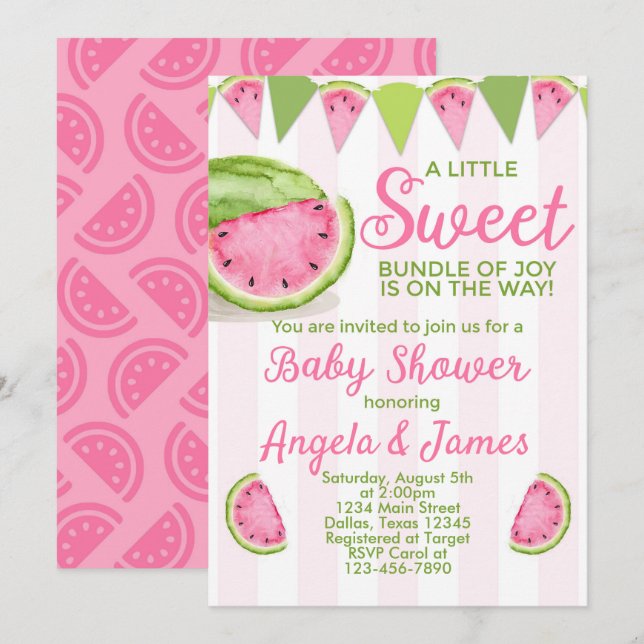 Invitación a la sandía Baby Shower (Anverso / Reverso)