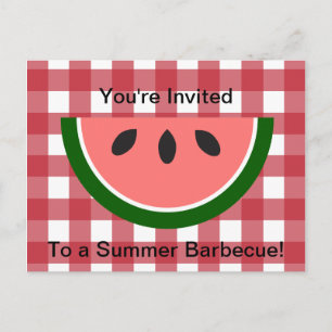Invitación a la sandía con manteles de cuadros roj