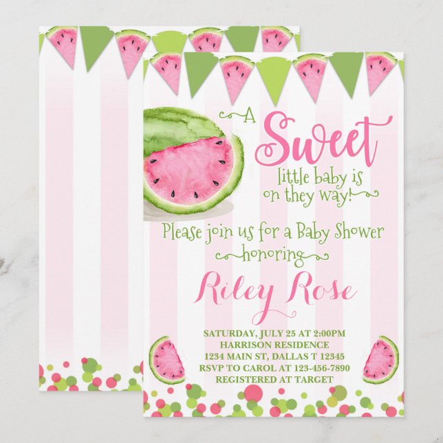 Invitación a la sandía en Baby Shower (Anverso / Reverso)