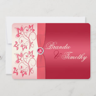 Invitación a la sandía rosa y floral de marfil