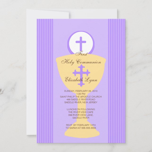 Invitación a la Santa Comunión Chica cáliz morado (Anverso)