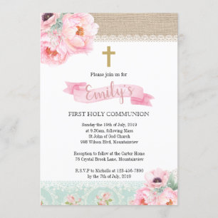 Invitación a la Santa Comunión de Shabby Chic Flor