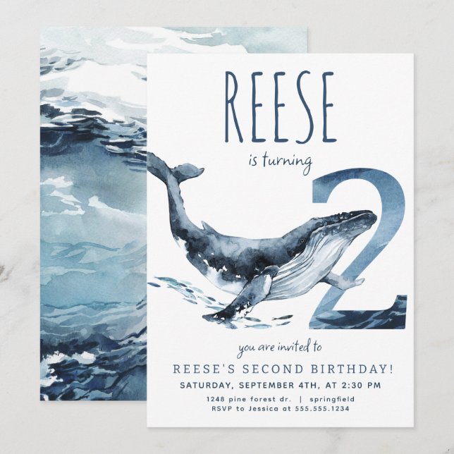 Invitación a la segunda cumpleaños de ballena (Anverso / Reverso)