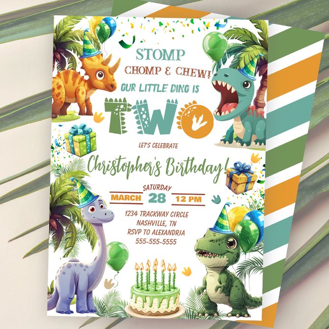 Invitación a la segunda fiesta de cumpleaños de Di (Dinosaur 2nd Birthday Party Invitation)