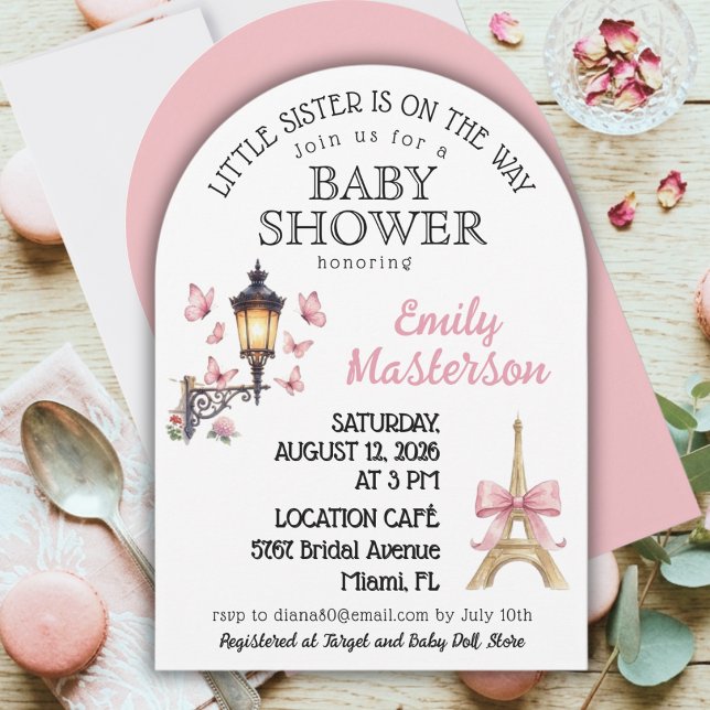 Invitación a la segunda fiesta de revelación de be (Second baby, Parisian girl Baby Shower Invitation)