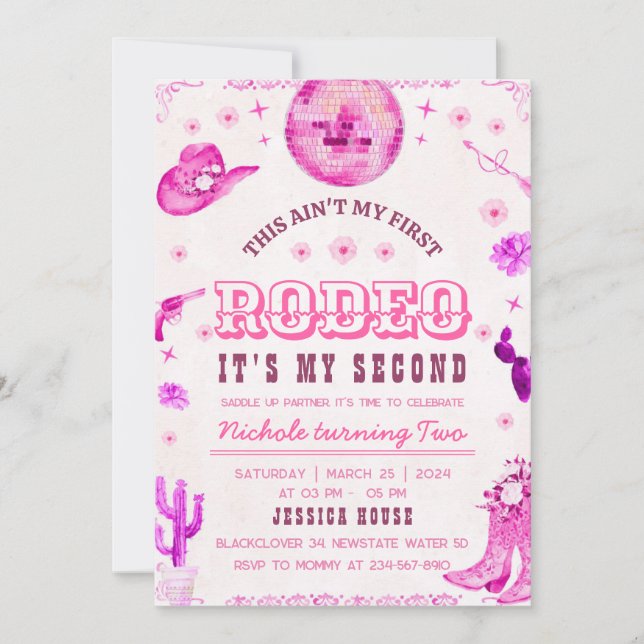 Invitación a la segunda fiesta de rodeo de Cowgirl (Anverso)