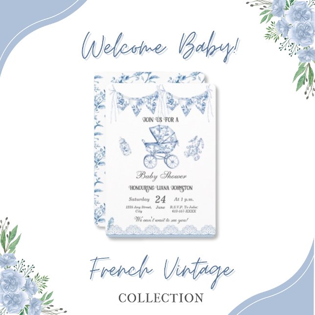 Invitación a la serie Baby Shower-Chinoiserie de l (baby-shower-vintage-baby-carriage-invitations)
