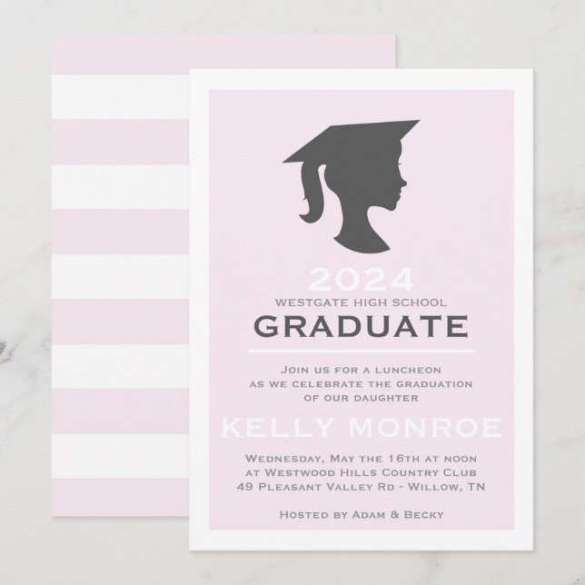 Invitación a la silueta de graduación de chica (Anverso / Reverso)