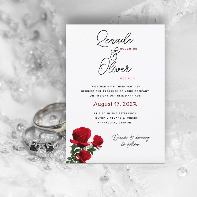 Invitación a la simple boda blanca de Roses Rojos (Subido por el creador)