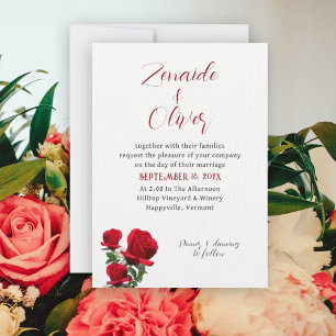 Invitación a la simple boda blanca de Roses Rojos