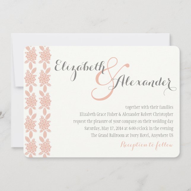 Invitación a la simple boda de coral elegante (Anverso)
