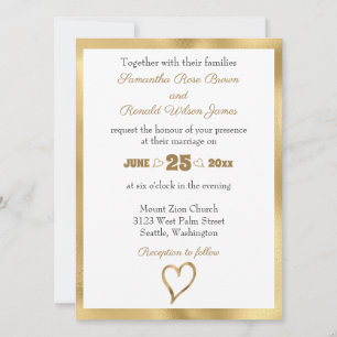 Invitación a la simple boda de Faux Gold Heart