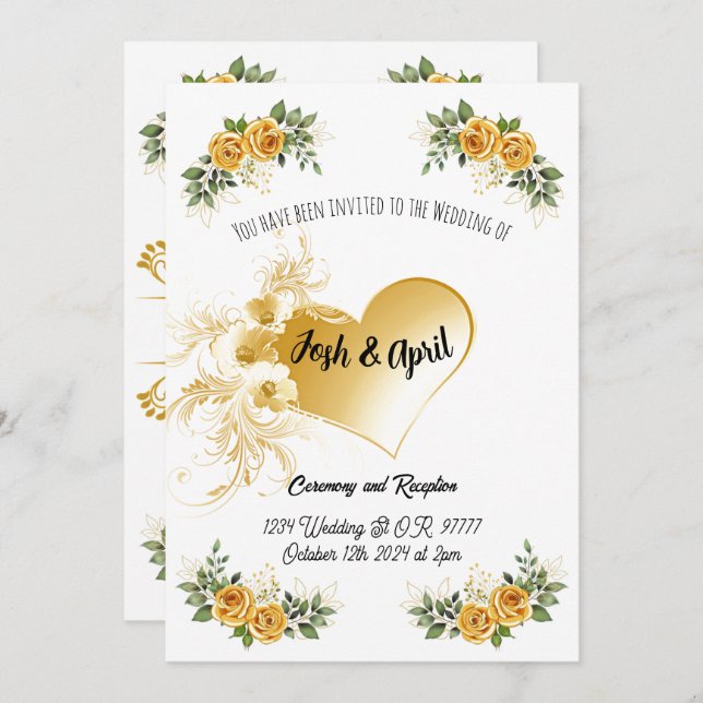 Invitación a la simple boda de oro (Anverso / Reverso)