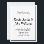 Invitación a la simple boda elegante en blanco y n<br><div class="desc">La invitación simple a la boda de un borde negro tiene texto en un fondo blanco. Fuera del borde negro hay un patrón clásico de chevron en gris y blanco. Introduzca su texto antes de realizar el pedido.</div>