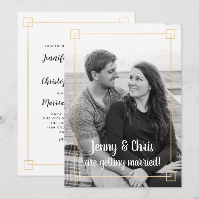 Invitación a la simple celebración del boda de fot (Anverso / Reverso)